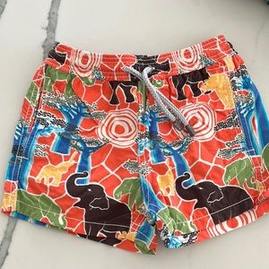 Gently worn Vilebrequin boys bathing suit orange with elephants size 4